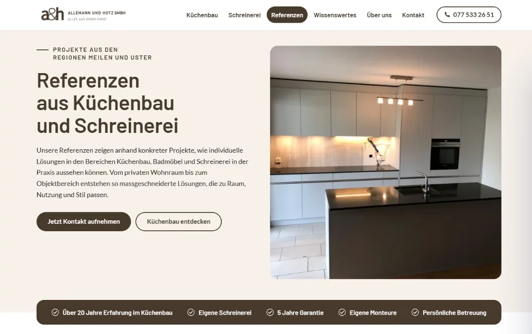 Referenzseite der Website von Allemann und Hotz GmbH