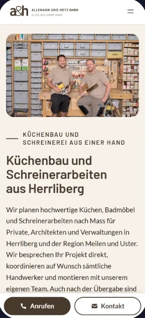 Website von Allemann und Hotz auf dem Handy