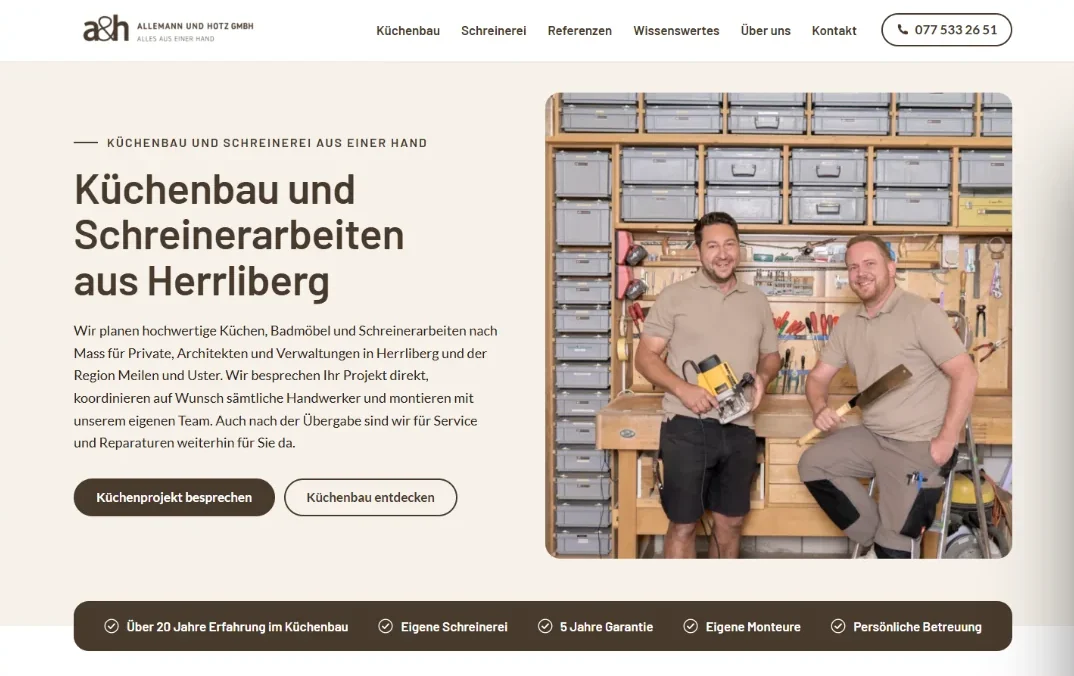 Startseite der Website von Allemann und Hotz GmbH